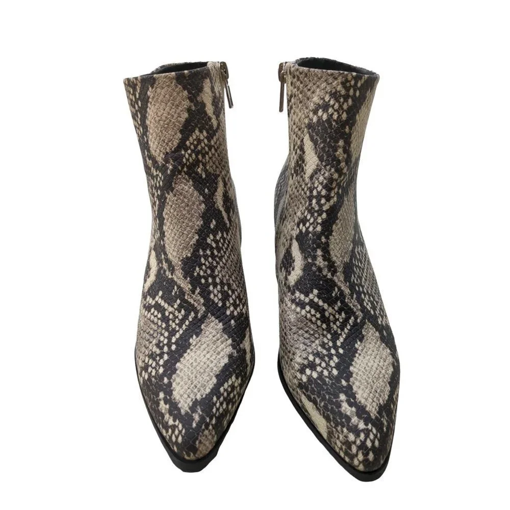 Madden Girl Ankle Bootie Heeled Boot Womens‎ 6 Side Zip Snakeskin Natural Dafani